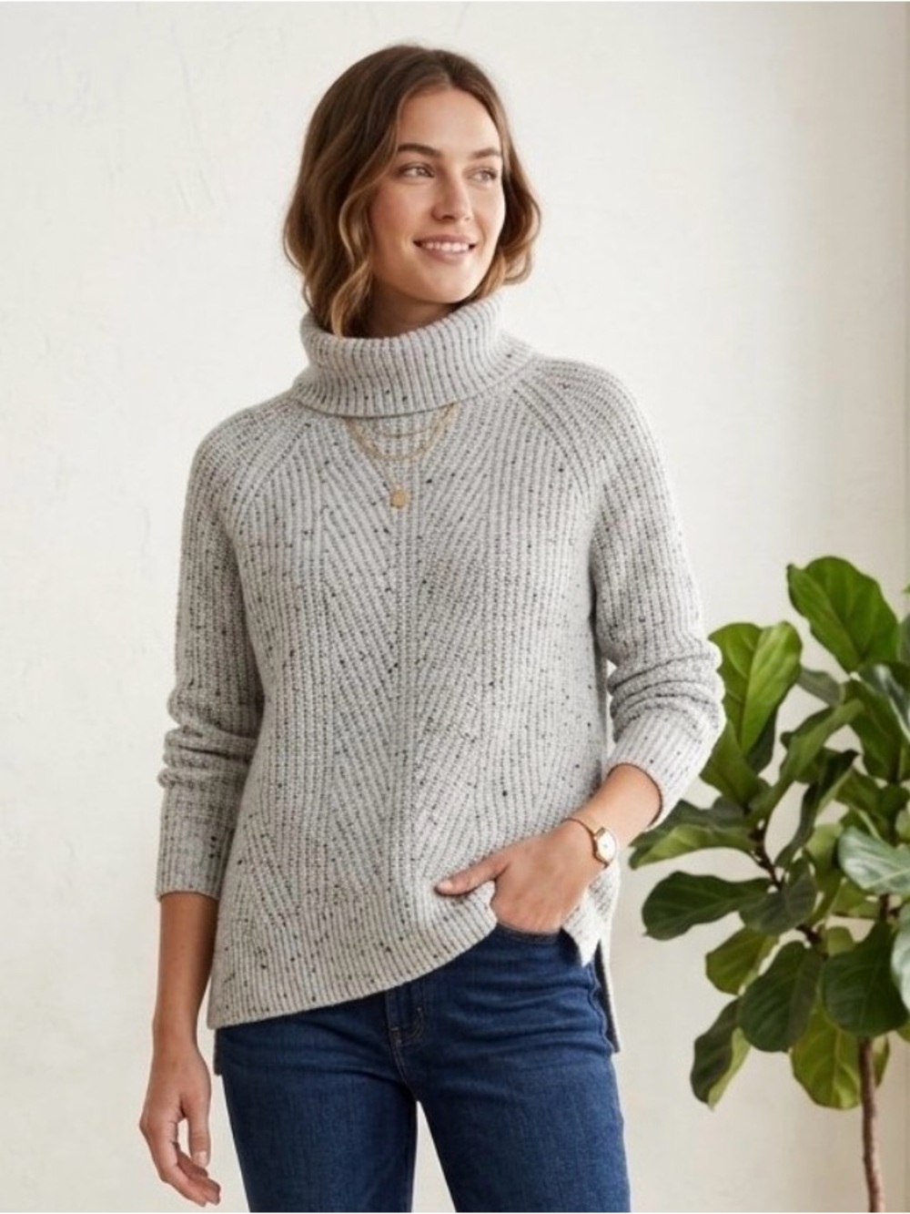 Madewell Light Gray Speckled Turtleneck Sweater, women’s medium